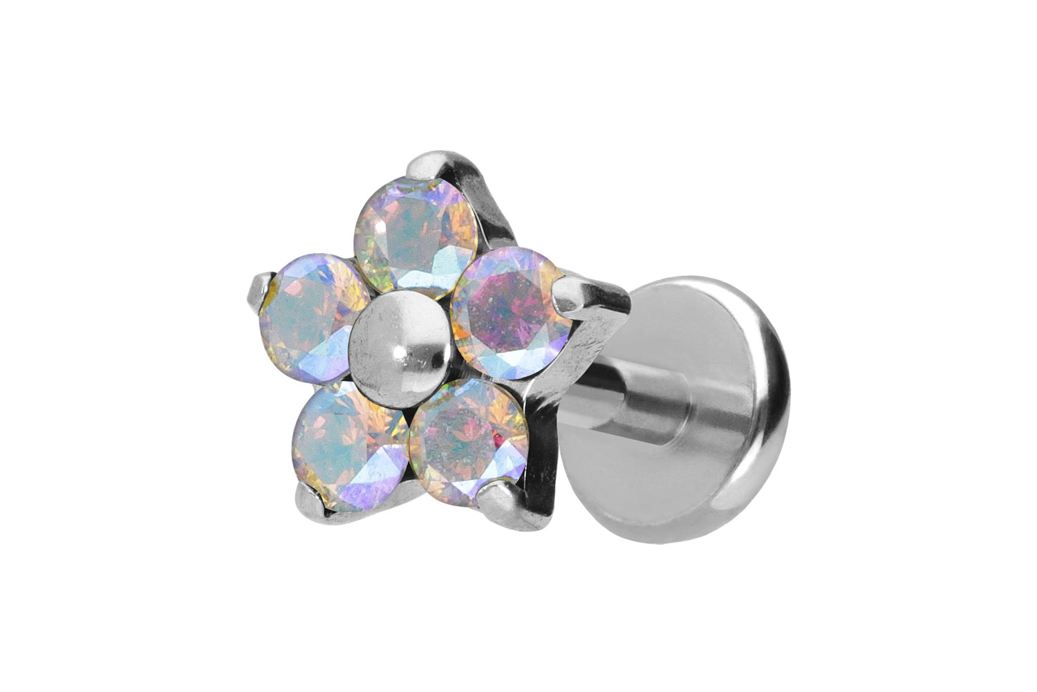 Titan Labret Piercing mit Push Fit KRISTALLBLUME